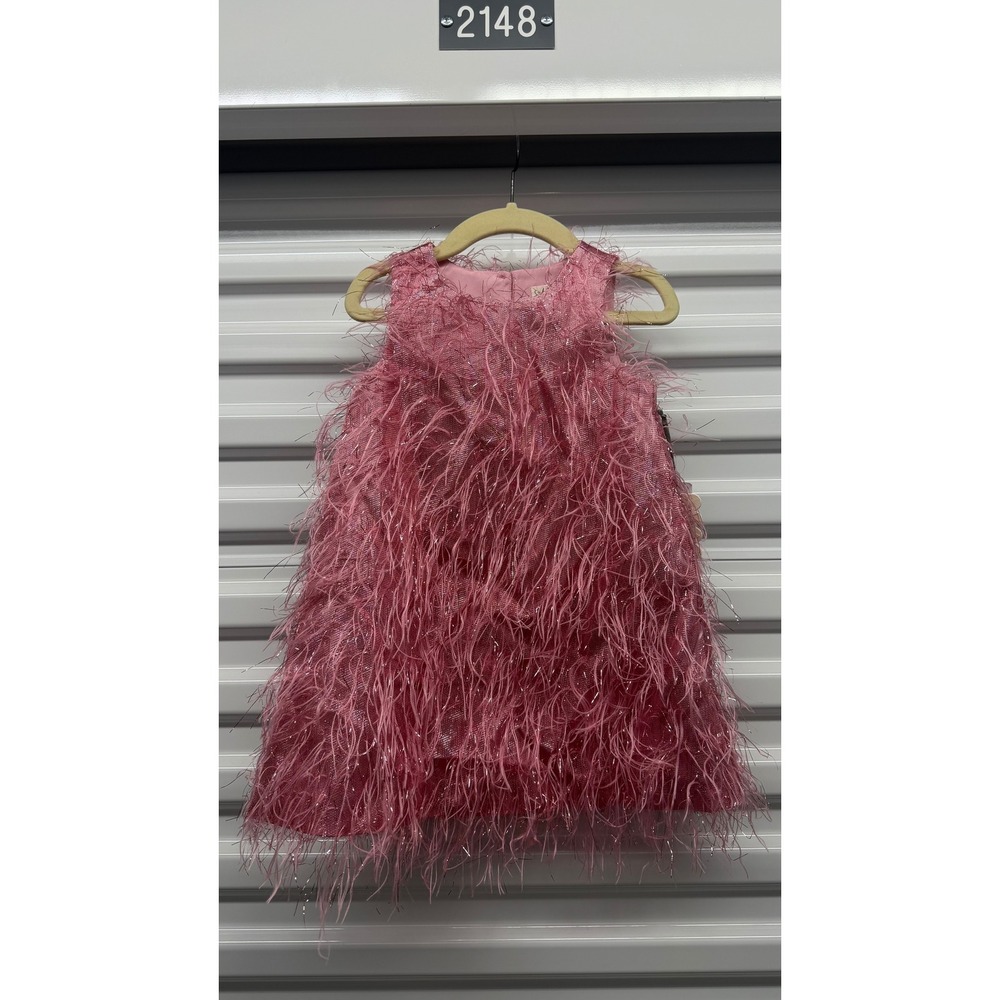 Nanette Lepore Kids Pink Faux Feather Metallic Party Dress 3T